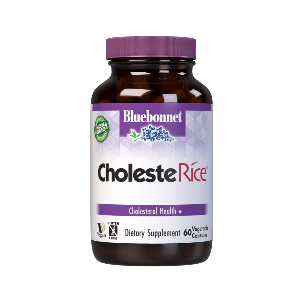 Bluebonnet Voeding CholeseRice Plantaardige Capsules, Rode Gist Rijst, Plant Sterols, Pantetine, CoQ10, Policosanol, Veganistisch, Vegetarisch, Niet GGO, Glutenvrij, Melkvrij, SOY-FREE, 60 plantaardige Capsules