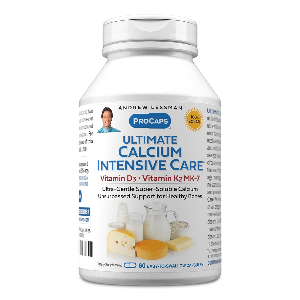 ANDREW LESSMAN Ultimate Calcium Intensive Care met vitamine D3 en K2 MK7-120 mcg - 60 capsules - Bone and Skeleton Health Essentials. Voorzichtig, makkelijk doorslikken, Super Oplosbaar. Geen additieven