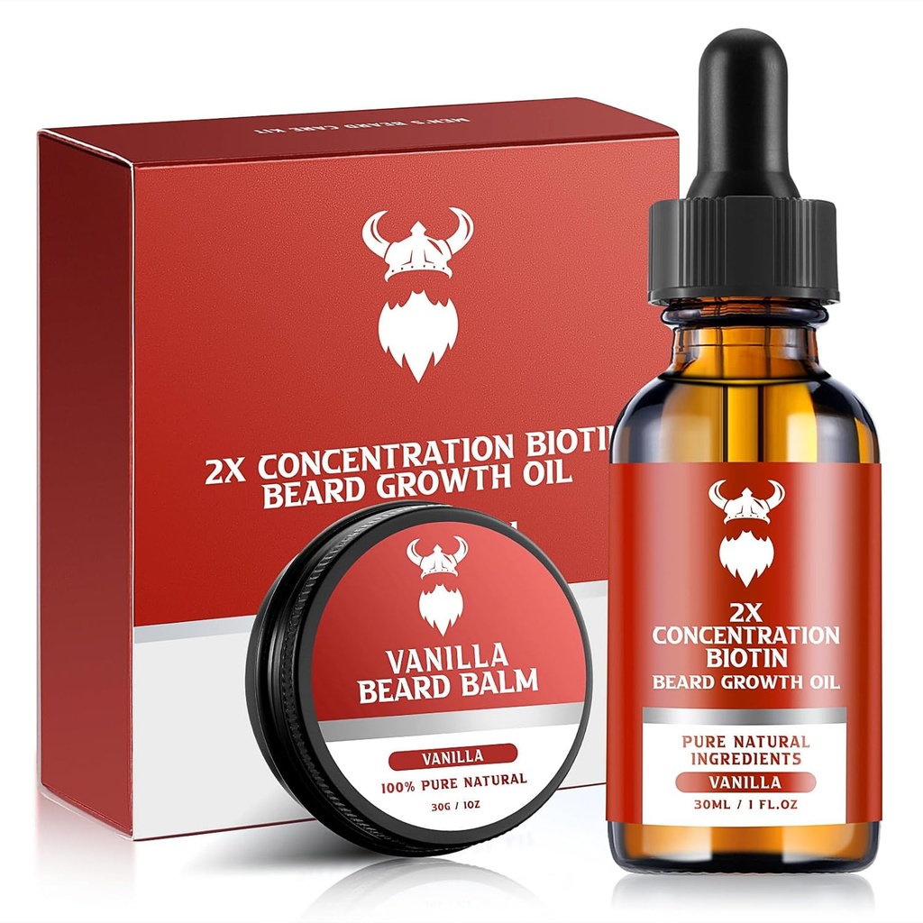Baardgroei Kit - 2X Concentratie Biotine voor mannen, natuurlijke ingrediënten met Argan olie, Jojoba olie en vitamine (Vanilla)
