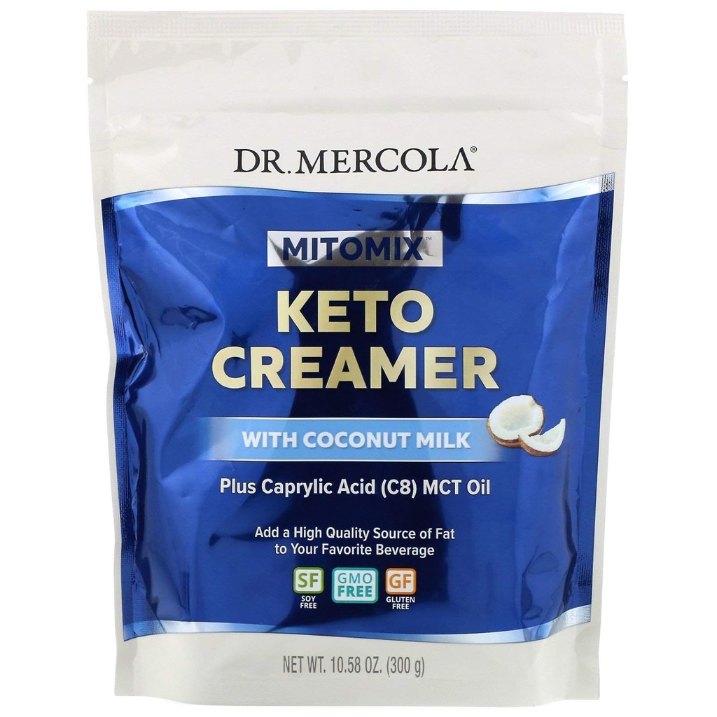 Dr. Mercola MITOMIX Keto Creamer met kokosmelk, 15 porties, (1 zak), MCT olie, niet GGO, Glutenvrij, Sojavrij