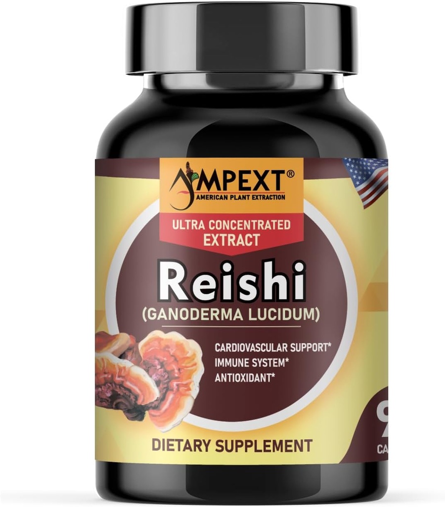 Reishi Mushroom Extract - Premium Quality, Only Fruiting Bodys, Antioxidant, Pmonotes Longevity, Immunity Booster, Energy & Vitality, Verwijdert vermoeidheid, 90 Veg Caps.