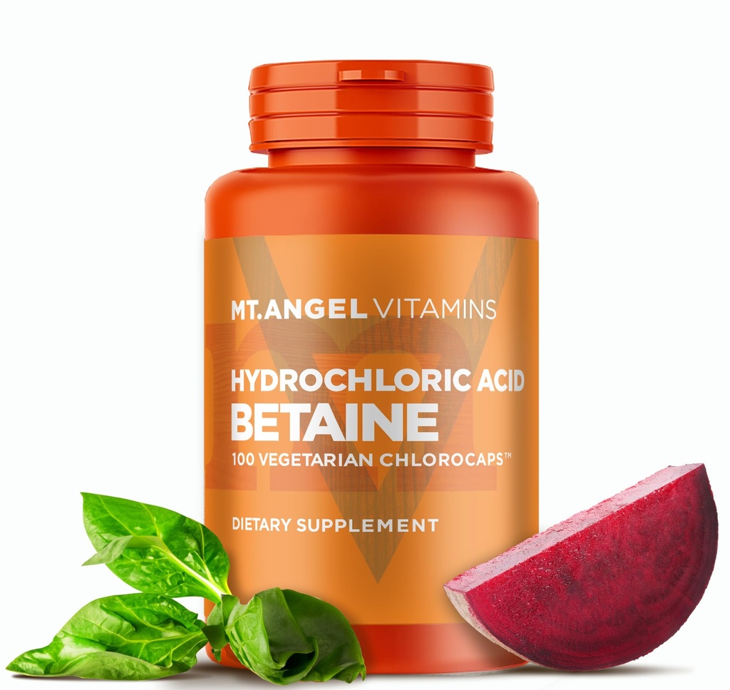 Mt. Engelvitaminen - Zoutzuur Betaïne, ondersteunt gezonde spijsvertering en maagsap (100 Vegetarische Chlorocaps)