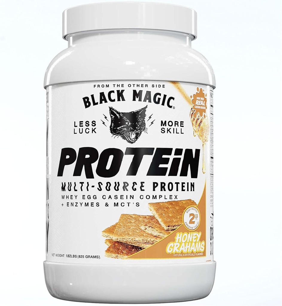 Black Magic Multi-Source Whey Protein Powder - Wei, Egg, Casein Complex met Enzymen & MCT's Keto, Low Sugar Pre/Post Workout Honey Graham Crackers Flavor 24g 2 LB, Pack van 1