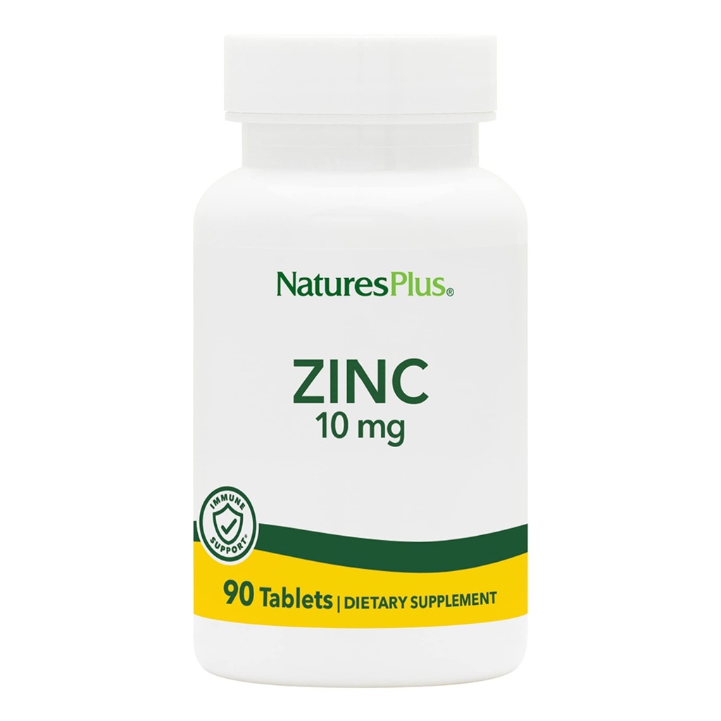 NaturesPlus Zinktabletten - 10 mg, 90 Vegetarische Supplementen - Immuunsysteemsupplement voor Cellular Growth & Repair - Bevordert gezonde spijsvertering, stofwisseling en zicht - Glutenvrij - 90 porties