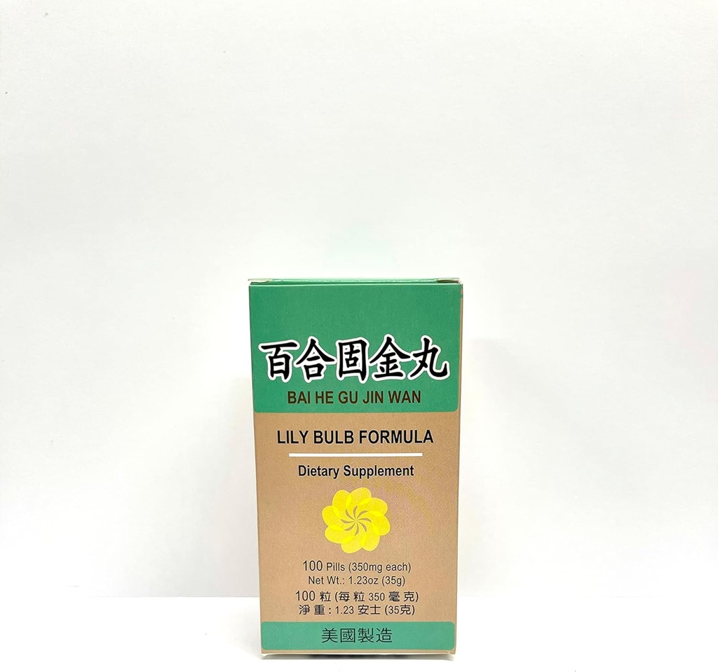 Lao Wei Lily Bulb Formula - Bai He Gu Jin Wan Herbal Supplement helpt een gezond ademhalingssysteem en hoesten met Phlegm 100 pillen 350mg/each Made in USA