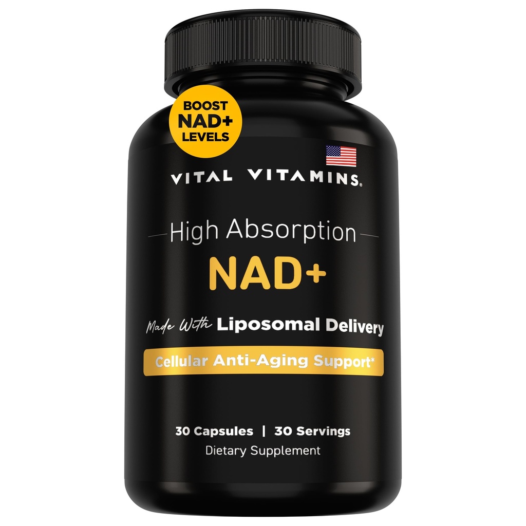 Vitale vitamines NAD supplement - NAD+ (Nicotinamide Adenine Dinucleotide) voor mannen en vrouwen - Gemaakt met liposomale levering - Cellular Anti-Aging Support, Energy, Focus - 30-Day Supply