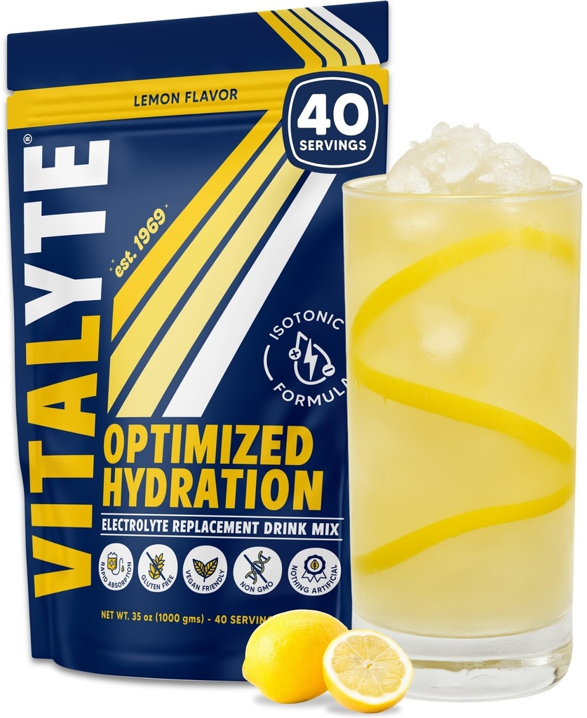 Vitalyte Electrolyte Powder Drink Mix, isotone Electrolyte Hydration Mix, Gluten Gratis Post Workout Powder Mix, Verpakking van 1, 35 oz., Citroen smaak