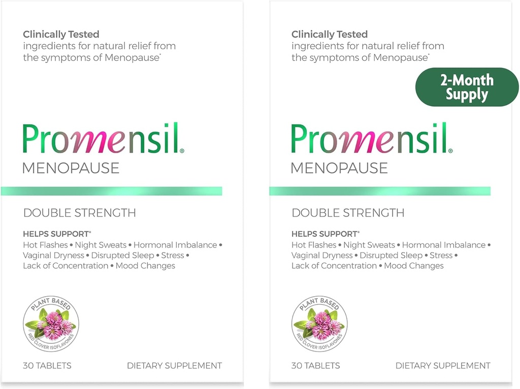 Promensil Menopauze dubbele sterkte supplementen voor vrouwen - Rode klaver Isoflavones, helpt ondersteuning Hot Flashes, Nacht Sweats, Rusteloosheid - 30 Tellen (pakket van 2)