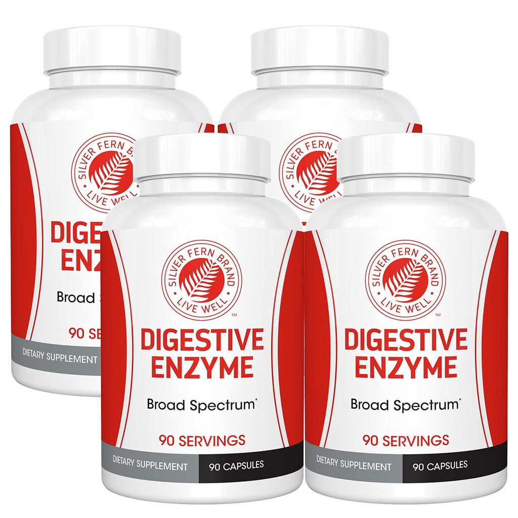 Silver Fern merk Ultimate Discompensative Enzyme Supplement - 4 flessen - Hoge Potentie, Multi Enzyme - Digestieve Comfort & Food Tolerantie - Amylase, Protease, Cellulase, Meer
