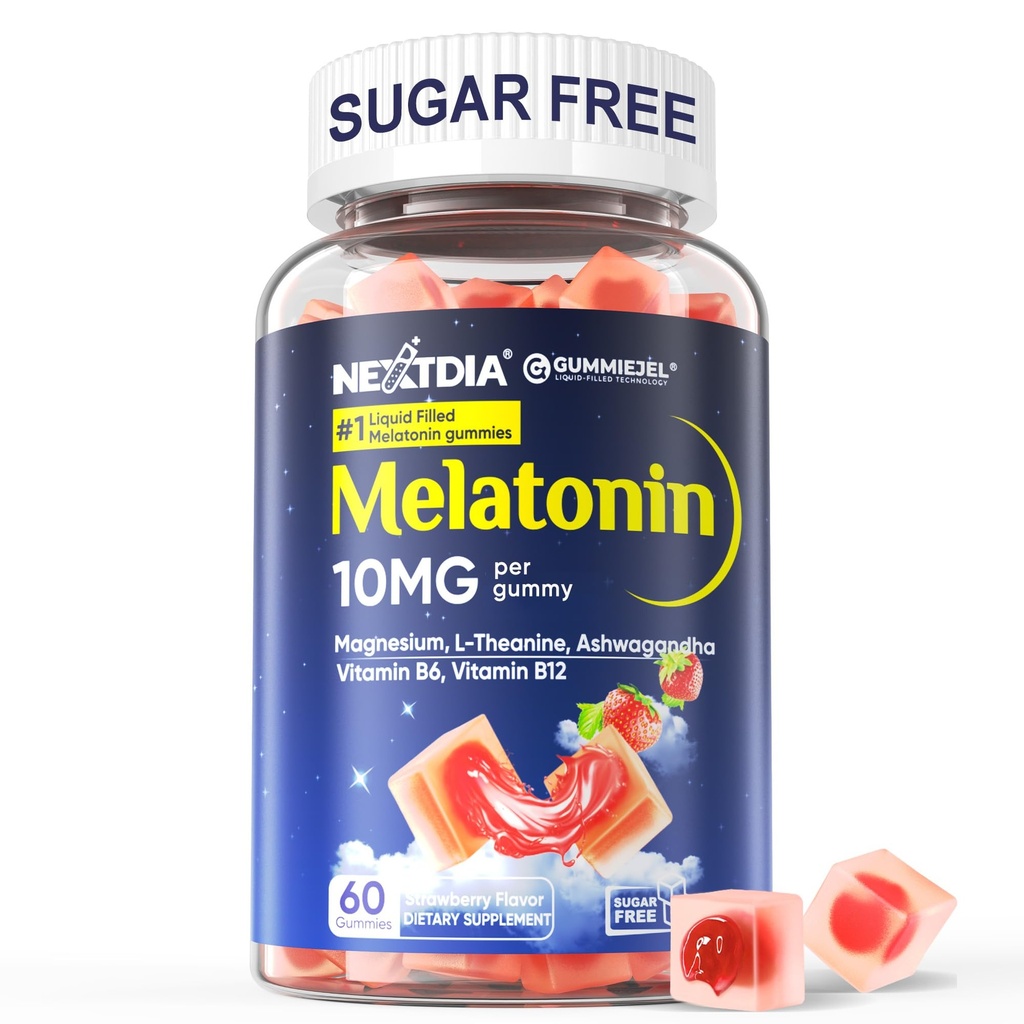 Suikervrij Melatonine Gummies 10mg 20mg Magnesium Glycinate Melatonine voor volwassenen, Ashwagandha, L-Theanine, B6, B12, citroenbalsem en kamille voor diepe ontspanning, Antioxidant, Veganist, 60 dagen
