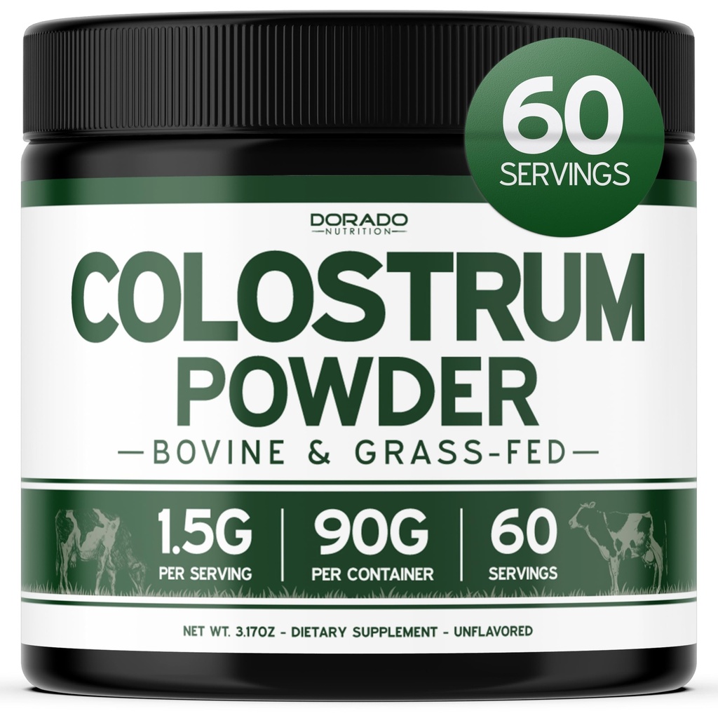 Colostrum Supplement Powder 90g (60 porties van 1,5 g Pure Bovine Colostrum Std. tot 20% IgG Immunoglobulines bevatten) Gras Fed Powder - Geen fillers, derde partij getest, ongearomatiseerd & USA Made