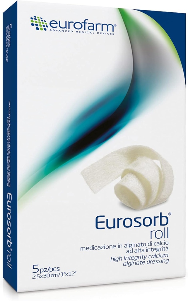 Eurosorb Roll -1 x 12 in -100% Hoge integriteit Calcium Ribbon Dressing, Promotes The Healing Process,Formation of New Tissue,Integral Alginate 5 stuks