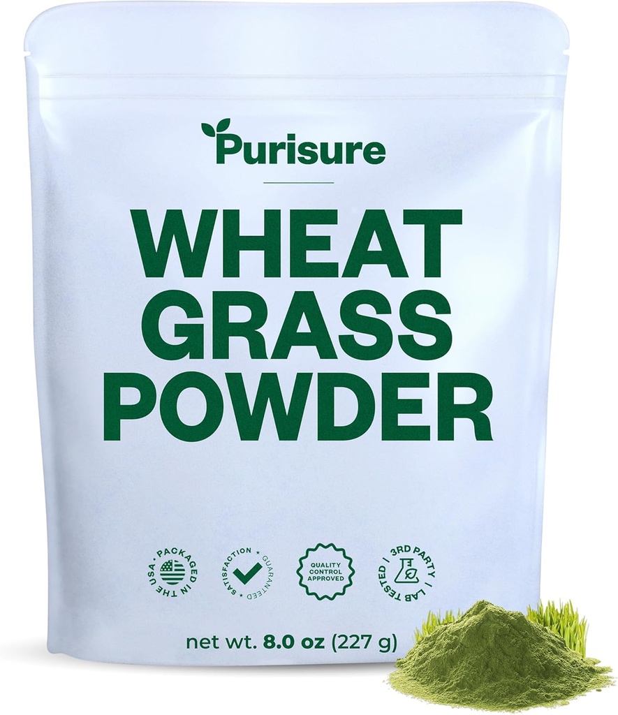Poudre d'herbe de blé purisure, 8 oz, poudre d'herbe de blé, superaliments verts pour salades, smoothie et shakes, poudre de superaliments riche en vitamines, fibres et minéraux d'immunité, 76 portions