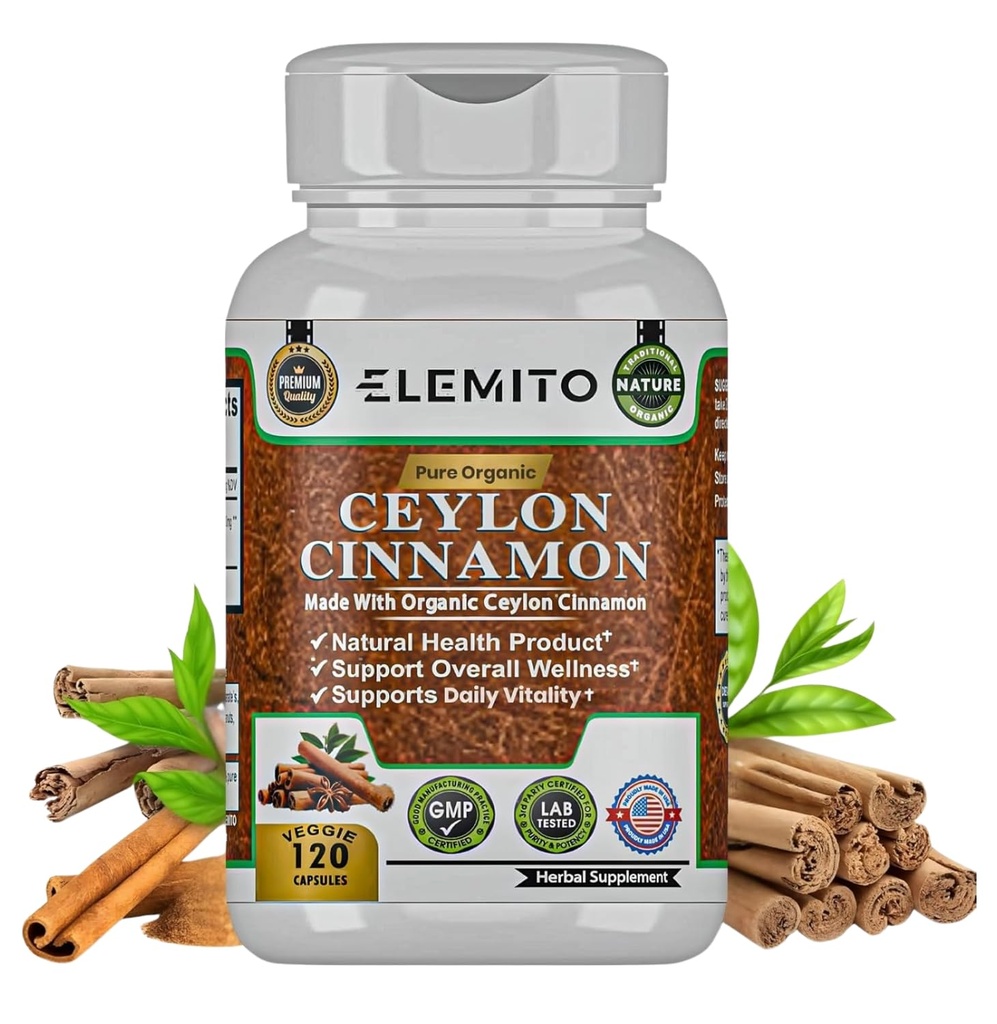 Ceylon Cinnamon Capsules, Energie, Hart en Metabolisme Ondersteuning, Certified Organic Ceylon Cinnamon Pillen, Non-GMO, Vegan, Glutenvrije - 120 Capsules