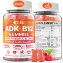 Multivitamines méthylées Hommes, Vitamine D3 K2 5000UI / 10 000UI, B12 5000 mcg 2500mcg, K2 (MK-7) 240mcg- ADK+Méthyl Vitamine B12, Vegan D3,Vitamine A,C,Oeil de zinc,Bone,Énergie,Immune, Gommies sans sucre