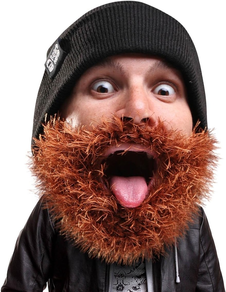 Baardhoofd Busy Biker Baard Beanie - Grappig breihoed en nep baard kostuum zwart