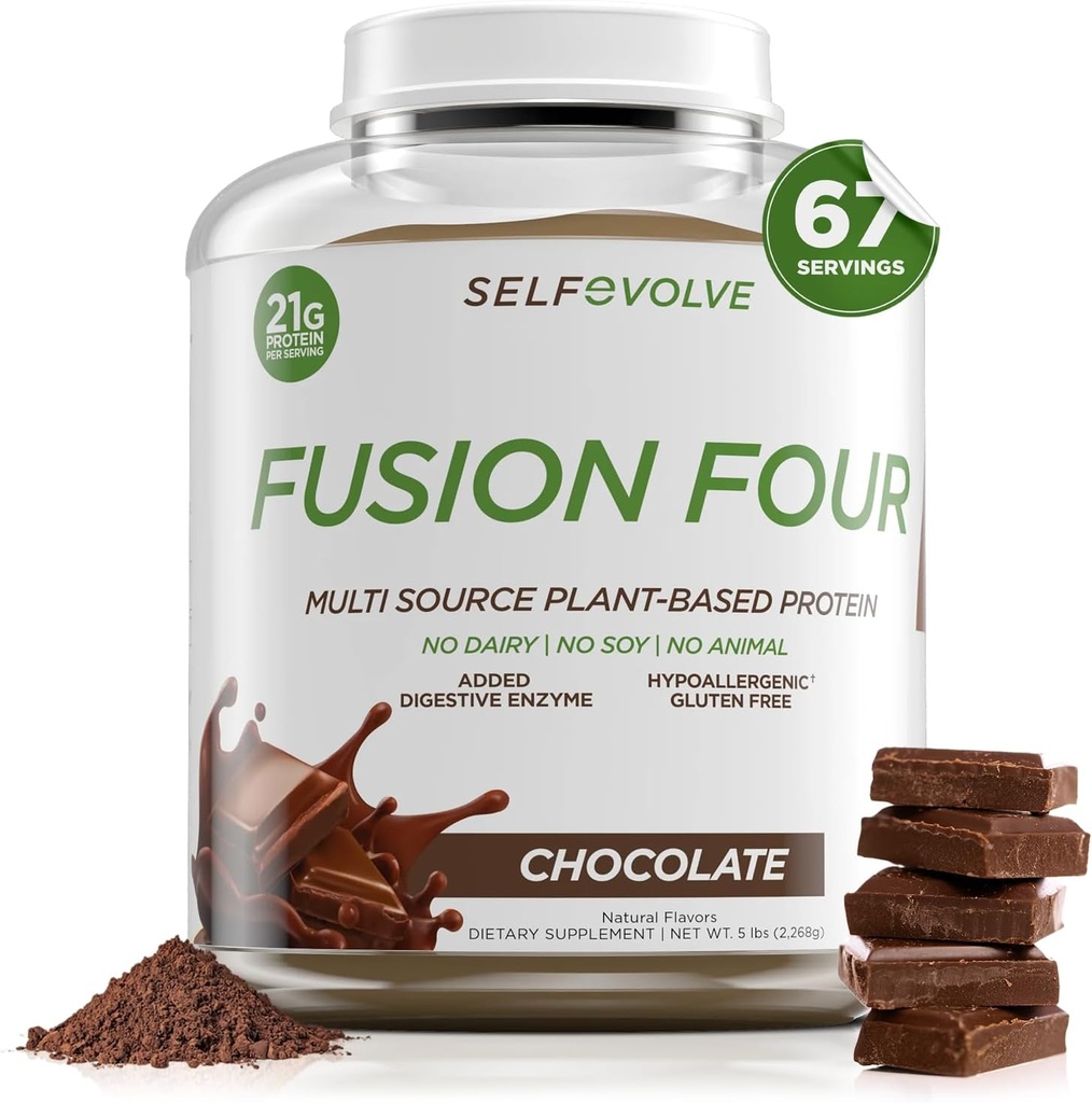 Fusion Four Vegan Protein Powder - 21g Plant-Based Protein Powder - Gluten Free, Dairy Free and Soy-Free, Pea Protein with BCAA's - Chocolate Flavored - 5lbs