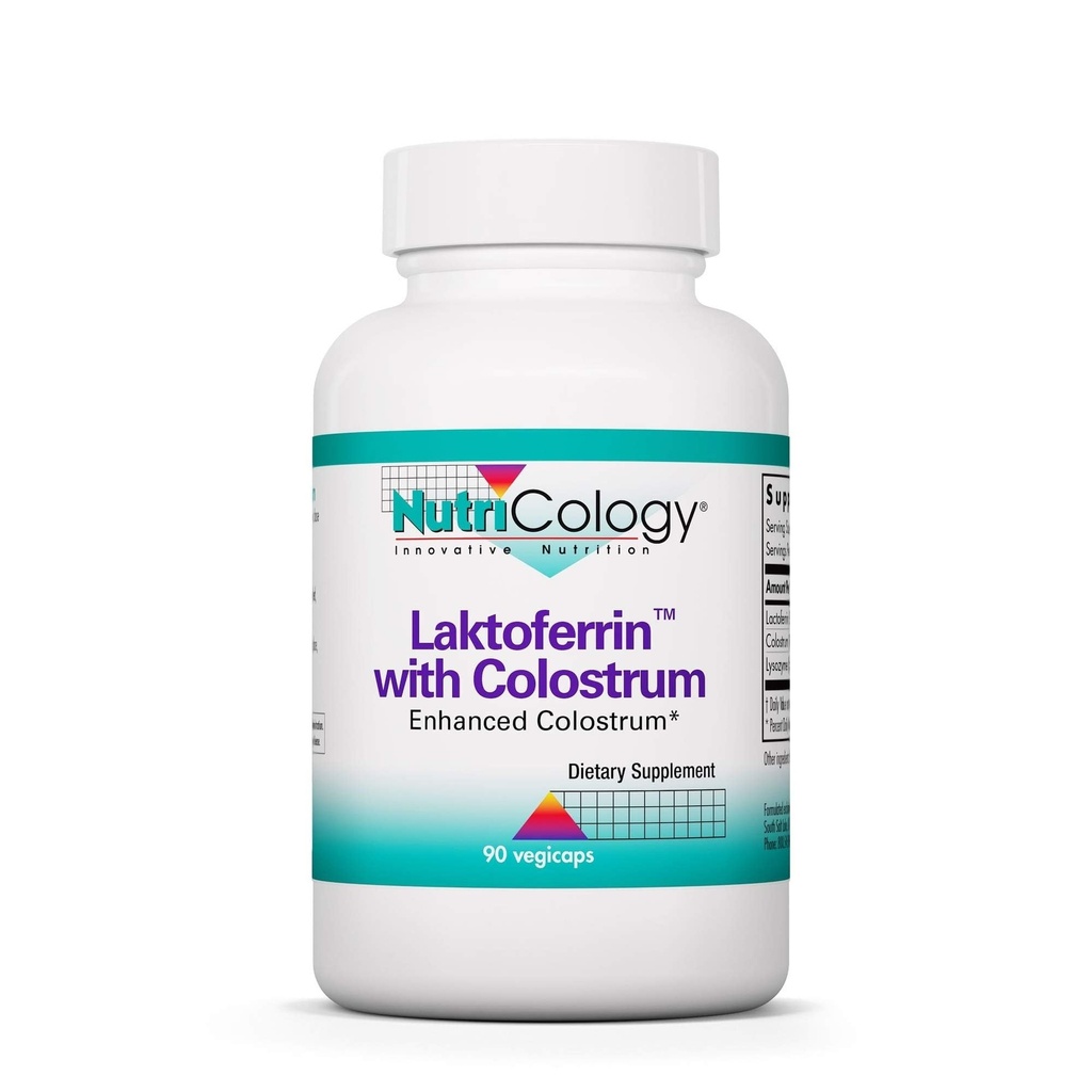 Nutricologie Lactoferrine avec supplément de colostrum - Lactoferrine, Bovine Colostrum, Immunoglobuline, Lysozyme, IgG, IGA, IgM, Capsules végétales - 90 Compte
