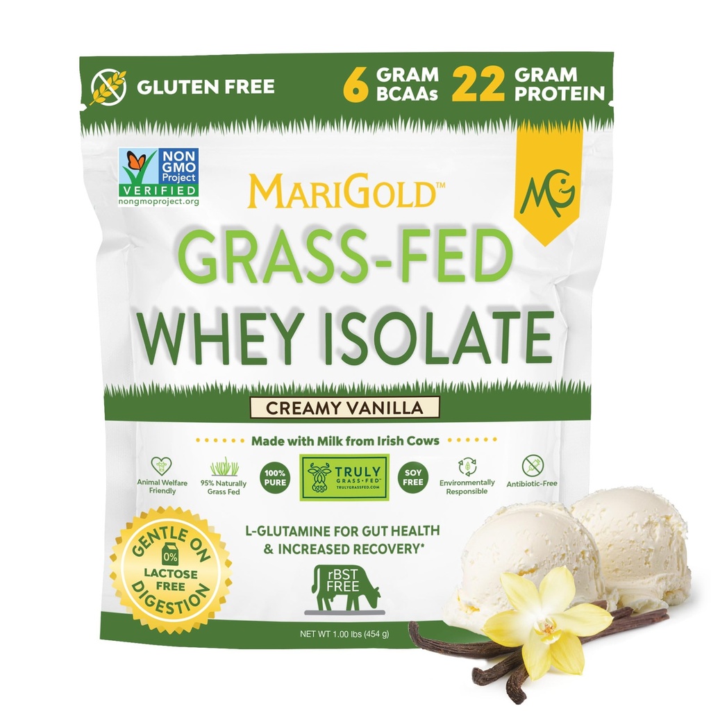 MariGold Grass-gevoed Wei Proteïne Isolaat Poeder - Romige Vanille Smaak - 1 Lb Bag 