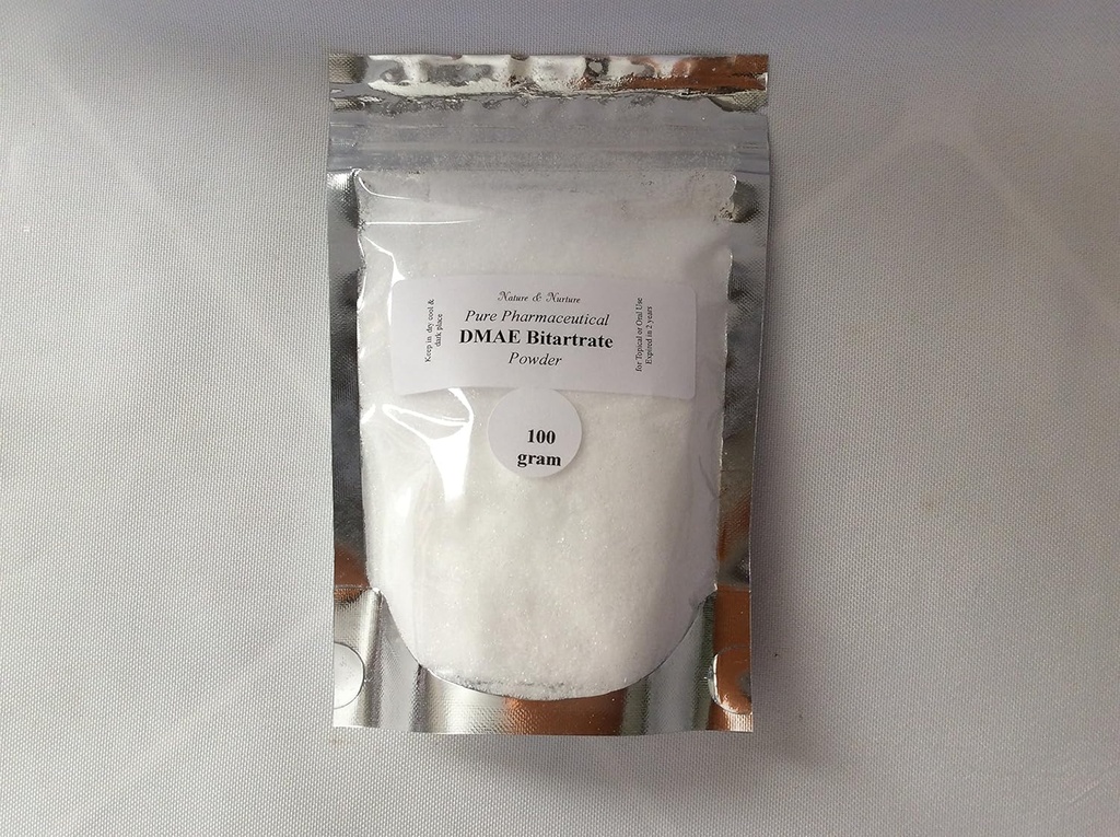 DMAE Bitrate Poeder: Pure(100 gram) Huidverscherping, rimpelverkleining Topisch/Oraal