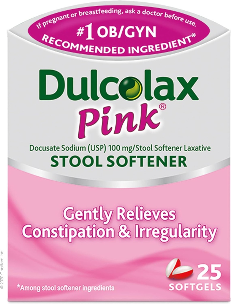 Dulcolax Pink Stool Softener, Docusaat Natrium, 100 mg Zachte Gel Tablets, 25 Tellen