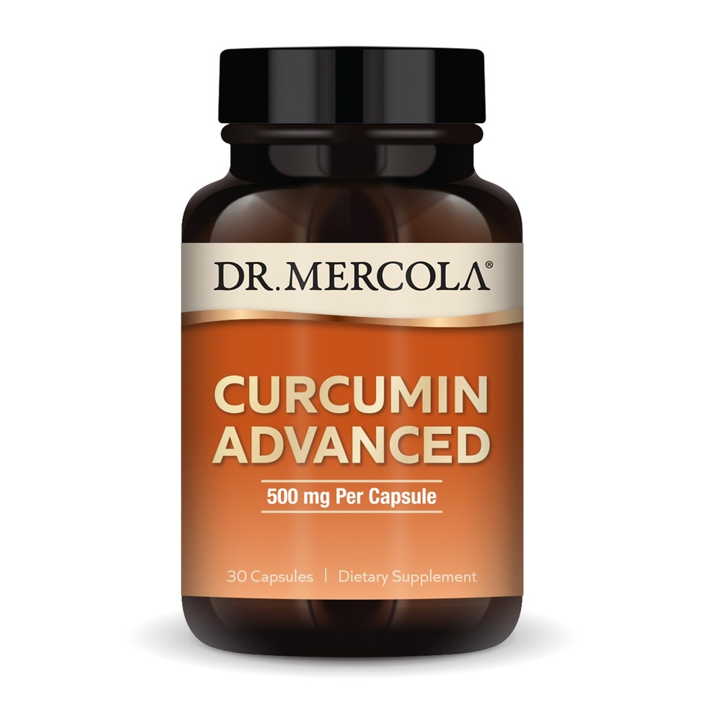 Dr. Mercola Curcumin Advanced - 500 mg Curcumin Root Extract - 95% Curcuminoids - For Vision Health, Digestion & Focus - Sustained Release - Non-GMO, Glutenvrije & Sojavrije - 30 Capsules (30 porties)