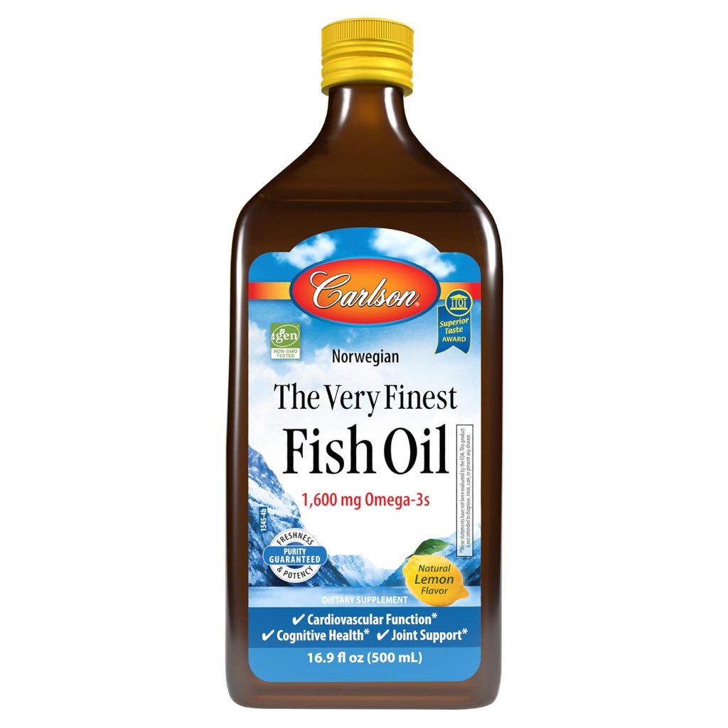 Carlson - De allerbeste visolie, 1600 mg Omega-3s, Liquid Supplement, Norwegian, Wild-Caught, Sustainablely Sourced , Lemon, 16,9 Fl Oz