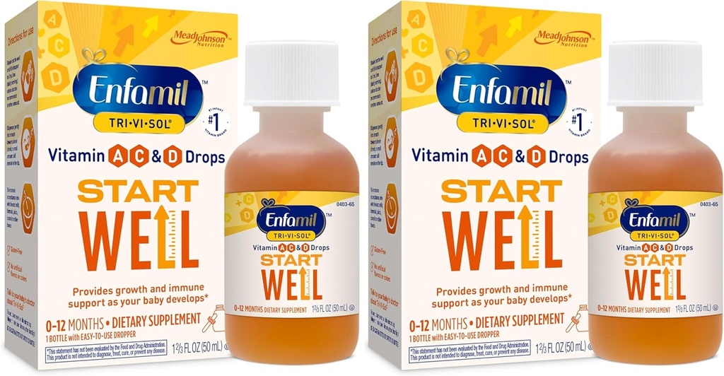 Enfamil Prenatals & Baby Vitaminen Tri-Vi-Sol Vitamine A, C & D Multi-Vitamine Drops voor zuigelingen, Ondersteunt Groei & Immune Health, 50 ml Dropper Bottle, 1,69 Fl Oz (pakket van 2, MJ-030)