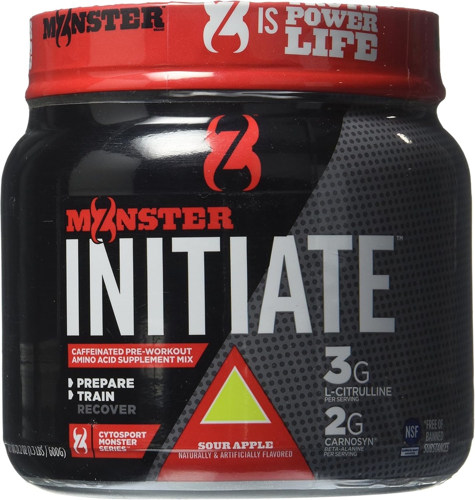 Cytosport Monster Initiate Nutritional Drink, Pre Workout Powder, Sour Apple Flavored, 600 Gram (30 Servers)