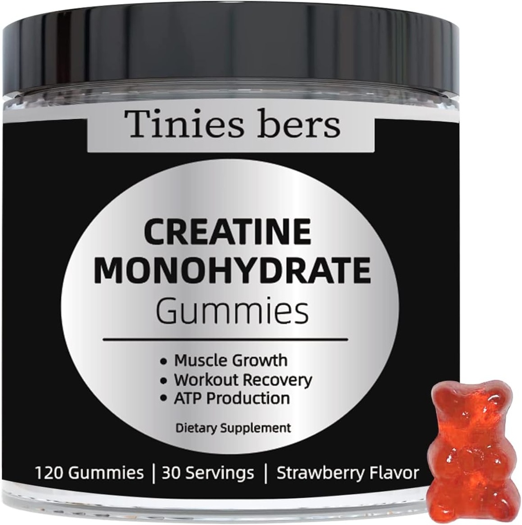 Gommies monohydratées de créatine pour les hommes et les femmes 5g, Créatine à croquer sans sucre pour le gain et la force musculaires, énergie ATP, récupération musculaire, santé cérébrale, sans gluten, non-OGM, 99% absorbé, 30 portions