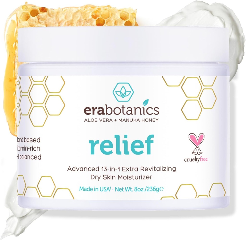 Era Organics Eczema, Psoriasis & Dermatitis Moisturizer Cream - Advanced 13-in-1 Non-Greasy Face or Body Lotion for Dry, Itchy Skin, Aloë Vera, Manuka Honey, More 8oz