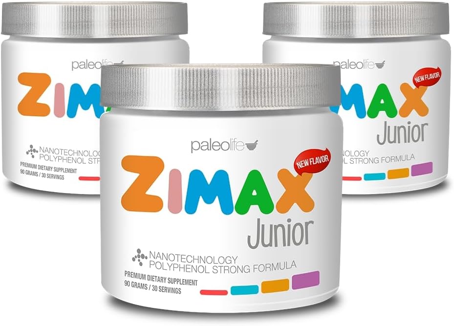 ZIMAX Junior Super ANTIOXIDANT voor kinderen en adolescenten Tussen 4 en 16 jaar - 100% natuurlijk met vitamine c, Magnesium en vitamine d3 - Hoge absorptie Curcum, Gember + Mineralen