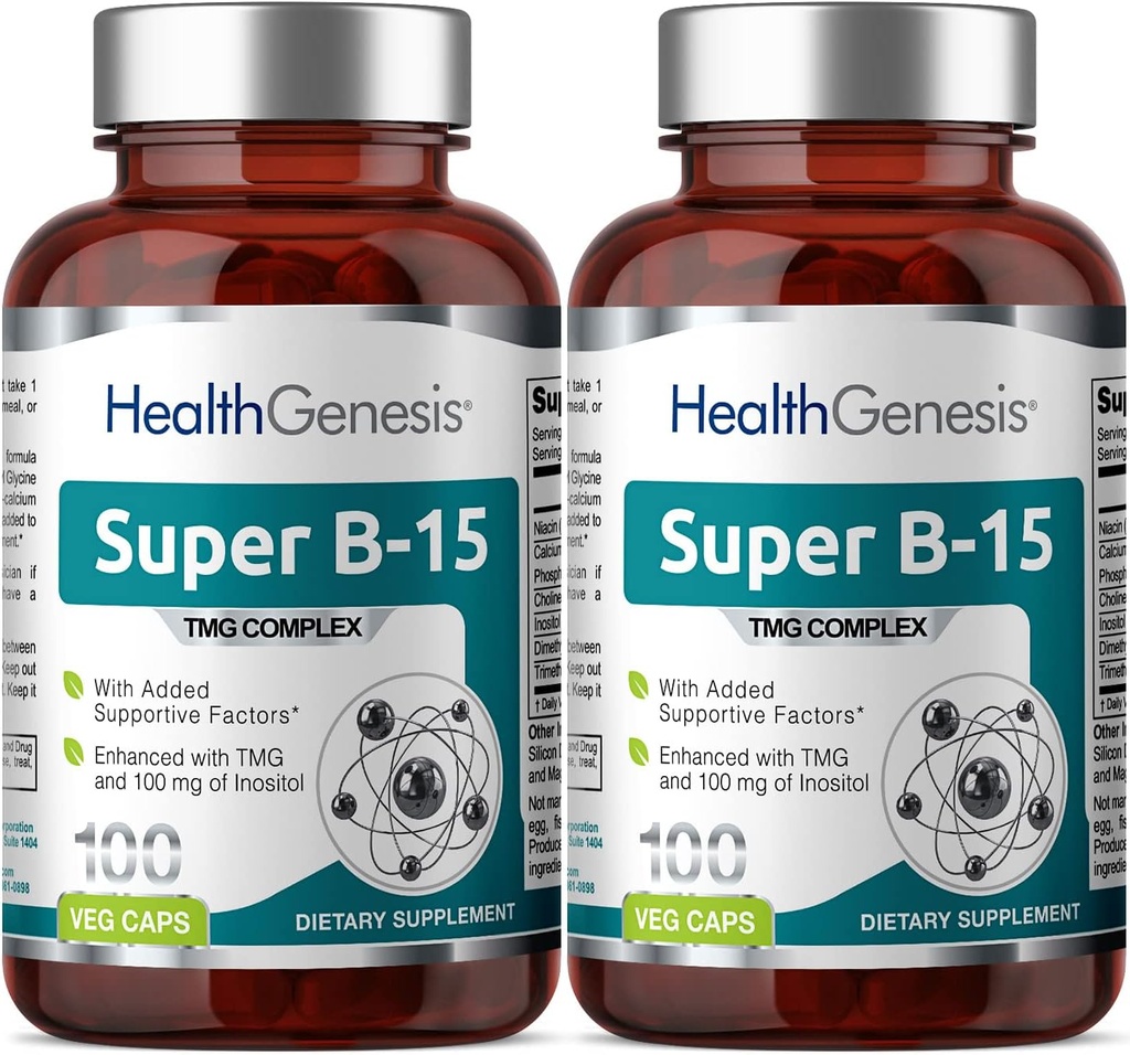 Super B-15 100 Vcaps 2 Pack - Niacin Calcium Choline Inositol DMG TMG - Ondersteunt gezonde zuurstof Energieniveaus