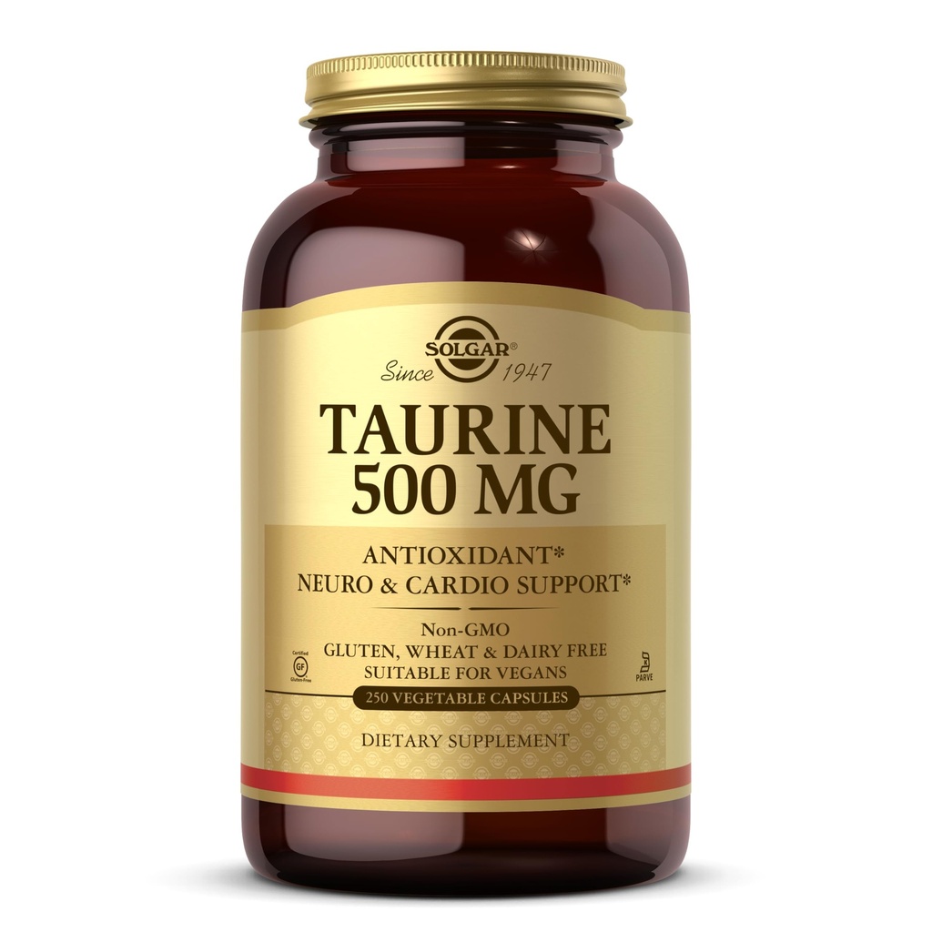 Solgar Taurine 500 mg, 250 capsules végétales - Antioxydant - Santé du cerveau - Acid Amino - Vegan, sans gluten, sans lait, sans casher - 250 portions