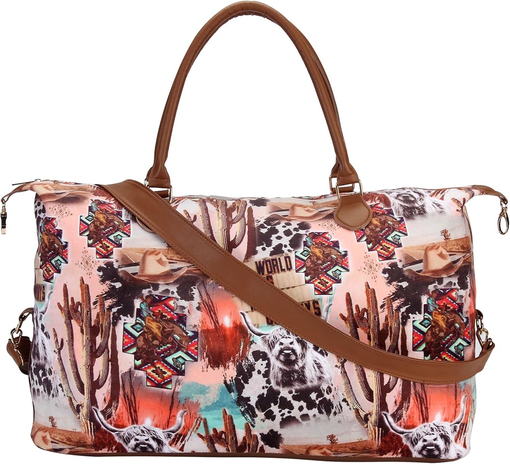 Weekendtas Duffle Bag voor vrouwen Grote reistas Overnachting Weekend Tassen met schouderband Koe Leopard Atzec...