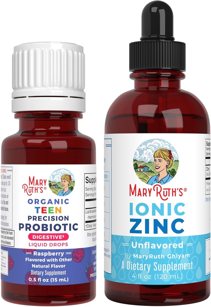 MaryRuth Organics Precision Probiotic for Teens (Raspberry) & Zink Drops 