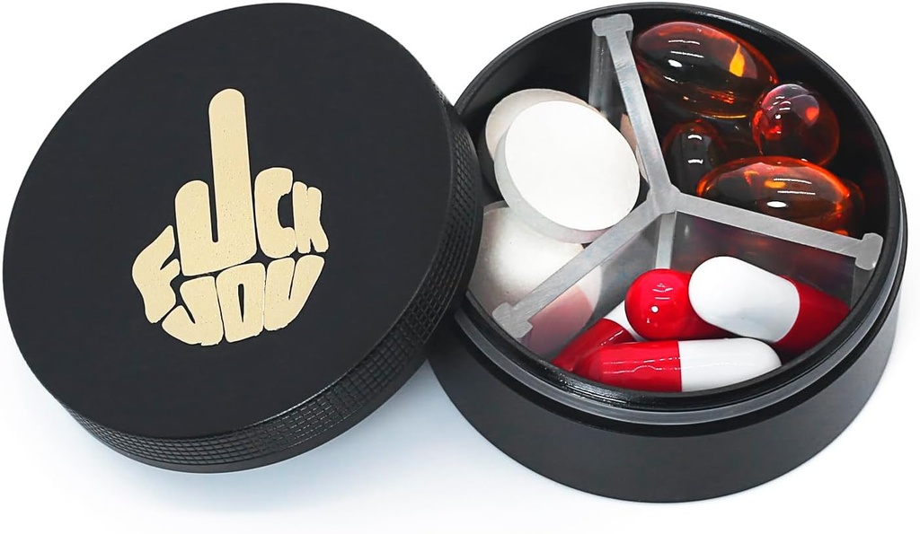 Kleine pil Case 3 Compartments, metalen ronde draagbare pil Box, waterdichte reis pil Organizer, Pocket Purse Medicine Vitamine houder EDC Container (zwart met vinger)
