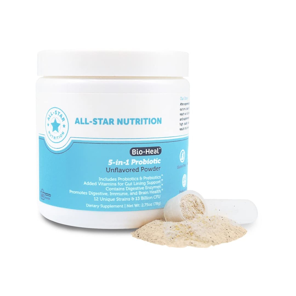 5-en-1 Bio-Heal® Probiotique pour les enfants, les hommes et les femmes (poudre) - Meilleur supplément pour la fonction cérébrale, la santé et la constipation - Étagère stable et enrichie en vitamines, minéraux et prébiotiques