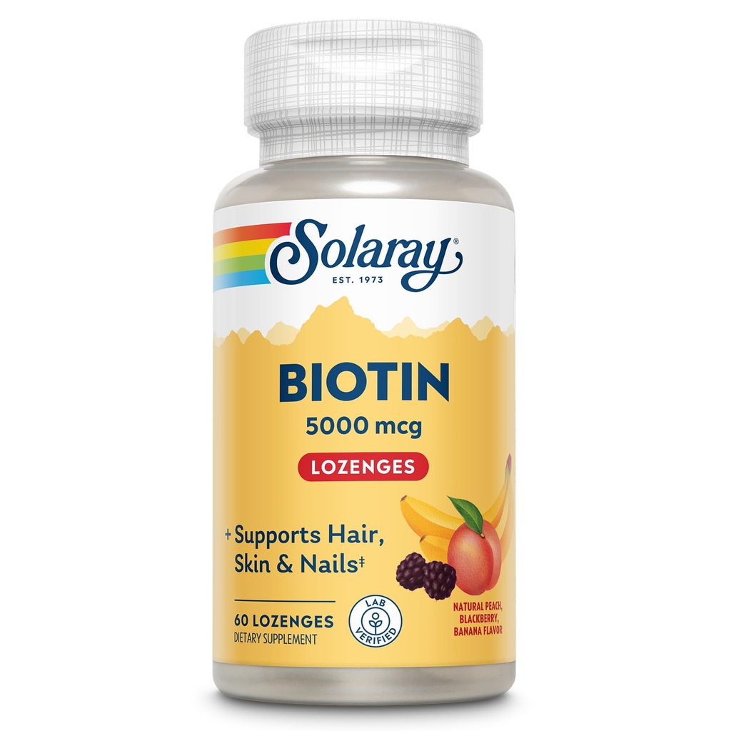 SOLARAY Biotine 5000 mcg.Pêche naturelle, Fraise, Banana Flavor.