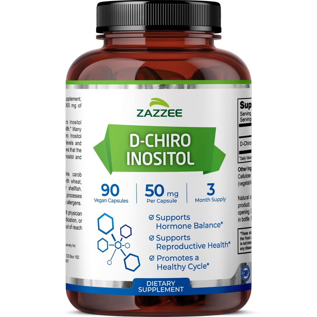 Zazzee D-Chiro-Inositol, 50 mg per capsule, 90 Vegan Capsules, Ideale dosering voor 40:1 ratio met Myo-Inositol, 3 maand supply, 100% vegetarisch, niet-GMO