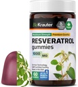 BIO KRAUTER Resveratrol Gummies - 1000 mg sterkte - 60 Vegan Kauwen - 98% Pure Trans Resveratrol Supplement - Antioxidant Ondersteuning