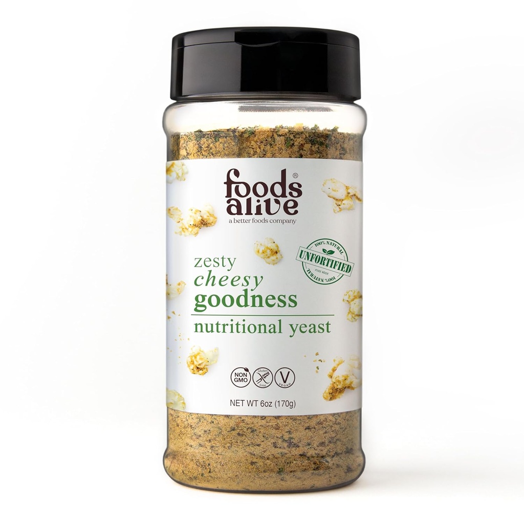 Foods Alive Zesty Cheesy Goodness Nutritional Gist, 6oz Shaker Jar/Non-Fortified, Vegan Cheese Powder Seasoning