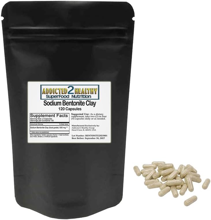 Food Grade Natrium Bentonite Clay Poeder Capsules (1000 mg) 120 Tel door Verslaafd 2 Gezond