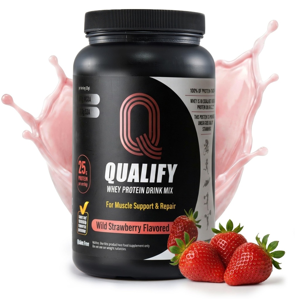 Aardbei Wei Proteïne Poeder. 25g Proteïne Shake Poeder voor Post Workout Herstel, Smoothie & Bakken. Glutenvrij en suikervrij, zeer koosjer, essentiële aminozuren (5.5 g BCAA, 2.7 g Leucine), 23 porties