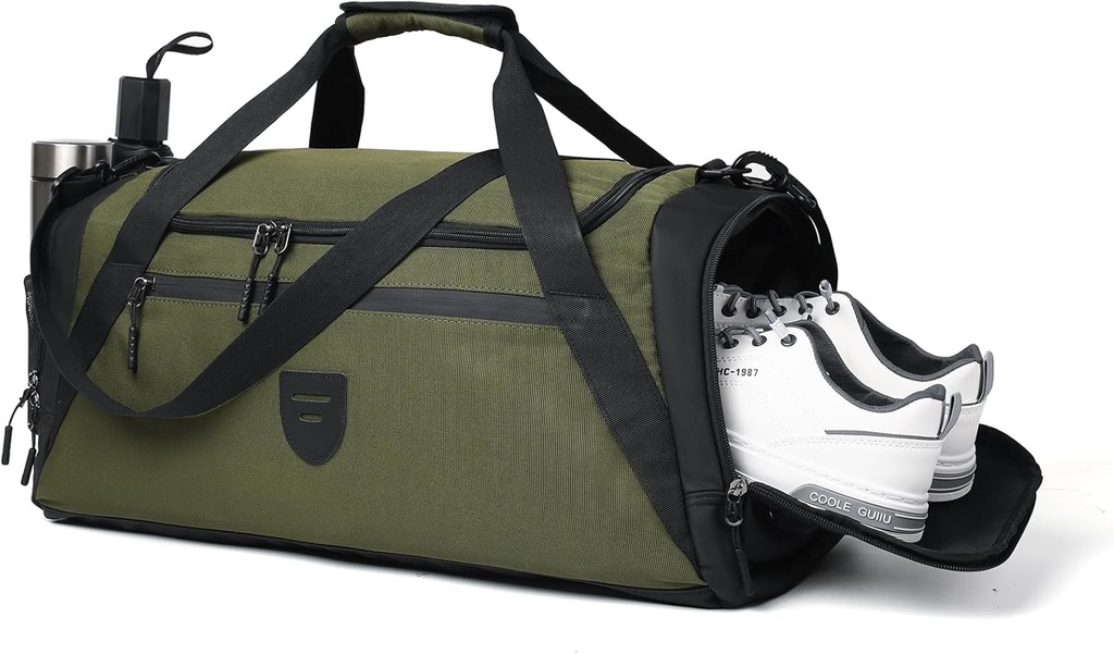 Sac à bandoulière pour hommes et femmes, grand sac à bandoulière pour hommes Voyage, sac de fin de semaine avec compartiment à chaussures et poche humide, sac à bandoulière sport résistant à l'eau Gymbag A-TD-003-Vert