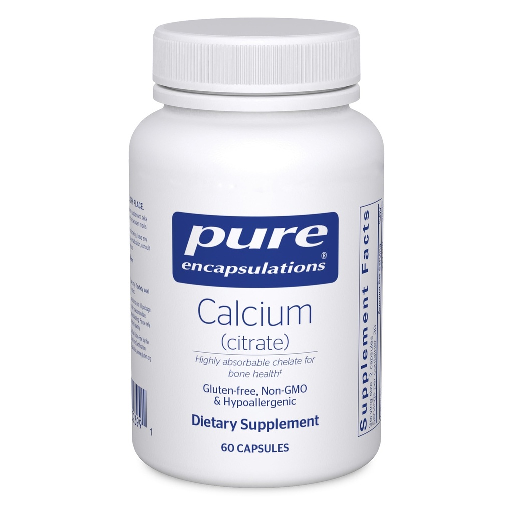 Pure Encapsulations Calcium (Citraat) - Supplement voor bot, tanden, colon en cardiovasculaire gezondheid ondersteuning* - met Premium Calcium citraat - 60 capsules