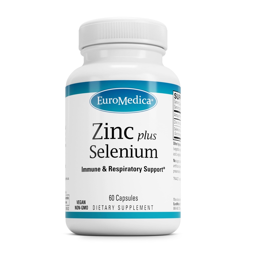 EuroMedica Zink Plus Selenium - Immune & Respiratory Health Support Supplement - Mineral Supplement with Zink Bisglycinate Chelate - Formula with Selenium for Cellular Health Support - 60 Capsules