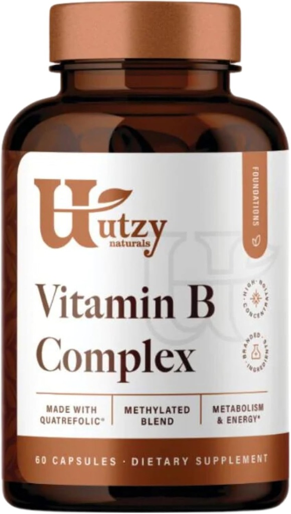 Utzy Naturals Vitamine B Complex bevat alle 8 essentiële B vitamines met Choline en Inositol 60 capsules