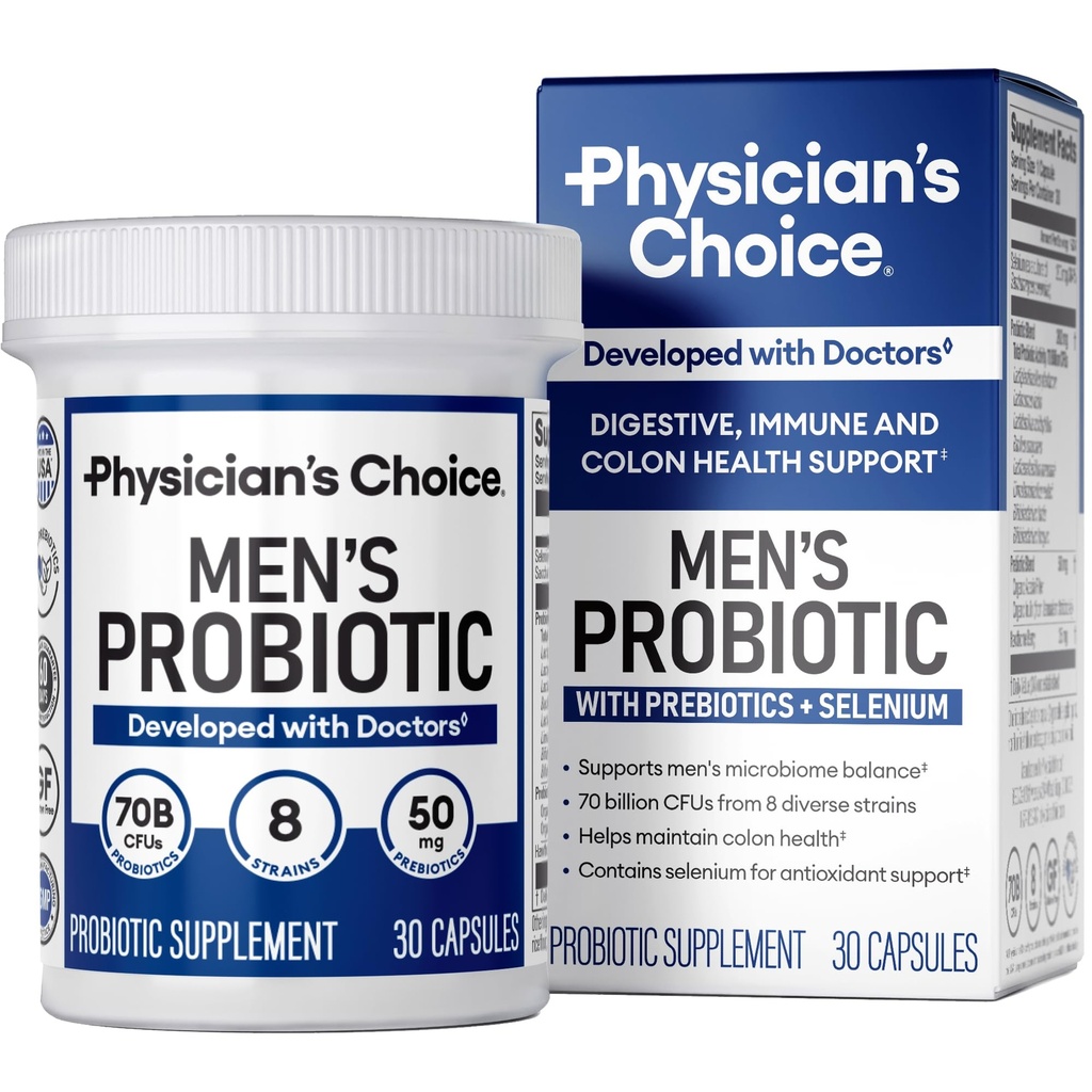Probiotica voor artsen - 70 miljard CFU - 8 strains - w/Selenium & Organic Prebiotics - Supports Digestive Health, Microbiome, Colon, & Immune Health - Advanced Men's Probiotic - 30ct