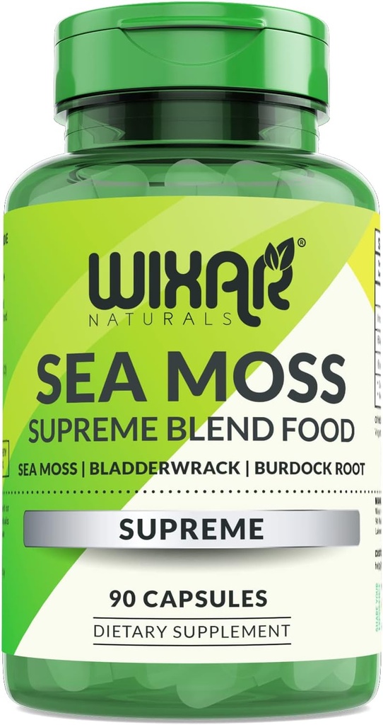 Capsules de mousse de mer biologique - Bladderwrack avec les capsules de racine de Burdock - Irish Seamoss Pills - Plus fort que le gel de mousse de mer - Dr Sebi Inspiré - Poudre de mousse de mer crue - Irish Moss (90 capsules)